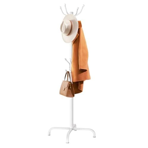 Pipishell 14-Hook Freestanding Coat Rack for Entryway, Hallway, Bedroom, and Office - Brown Metal Coat Tree & Hat Rack