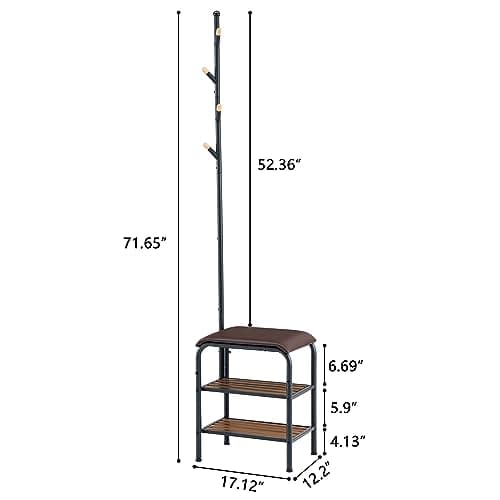3-in-1 Coat Rack Stand Shoe Bench for Entryway and Hallway