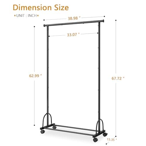 Gewudraw Rolling Clothes Rack with Shelf - Easy Assembly, Sturdy Design