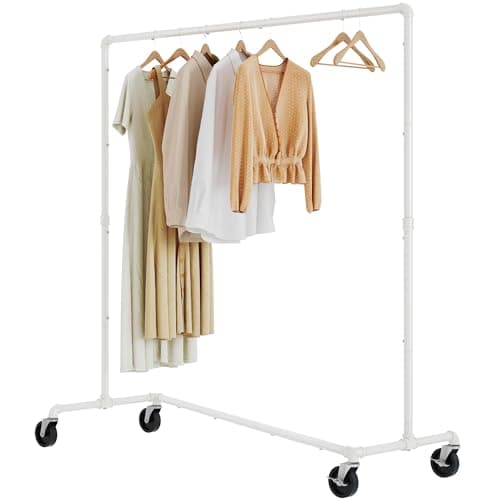 Tajsoon Rolling Clothing Racks - Heavy Duty Industrial Z Rack with Lockable Wheels - White