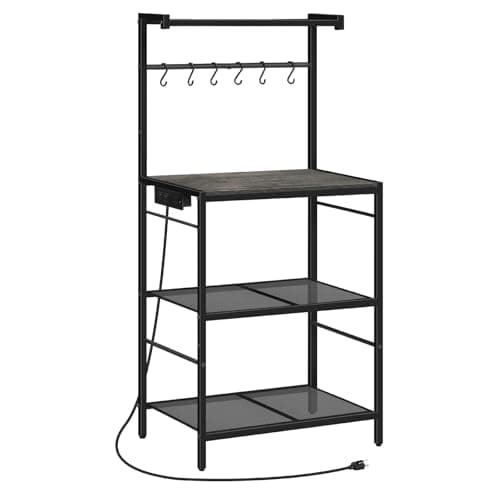 Rustic Brown Bakers Rack with Charging Station & 6 Hooks BRHR35E01