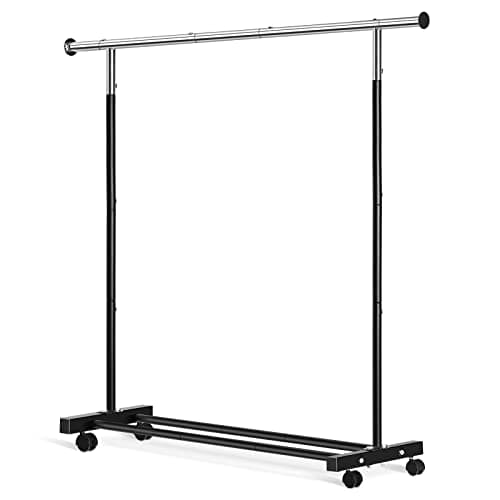 Heavy Duty Clothes Rack with Wheels, 130LB Capacity, 52.17 Inch Rolling for Hanging Clothes, Coats, Shirts, Sweaters, Skirts - White