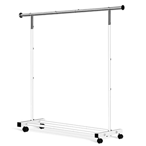 Heavy Duty Clothes Rack with Wheels, 130LB Capacity, 52.17 Inch Rolling for Hanging Clothes, Coats, Shirts, Sweaters, Skirts - White