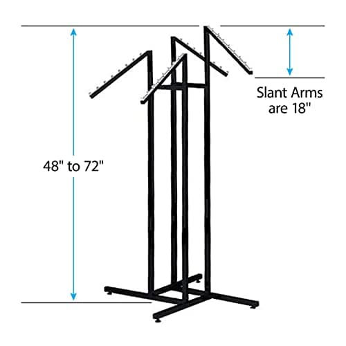 SSWBasics Black 4-Way Adjustable Clothing Rack - Slanted Arms, Adjustable Height 48-72"