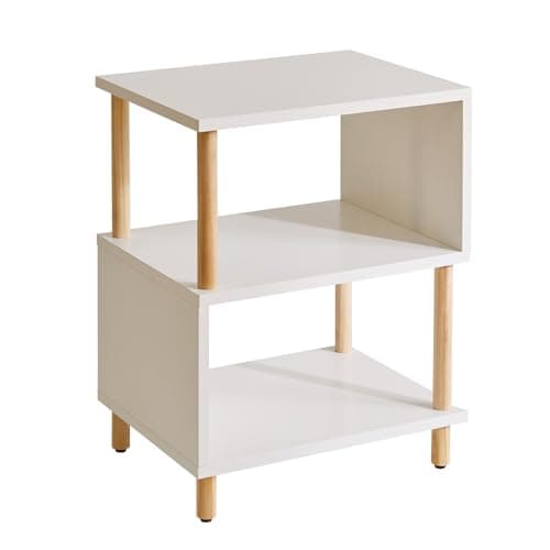 Wooden Night Stand with Open Shelf - 3-Tier, S-Shaped Bedside Table, 20” Natural Wood YD-TM152N