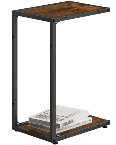 C Shaped End Table for Couch with Storage Shelf and Bag