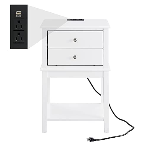 Modern White Nightstand with 2 Drawers, Tall 28" Living Room Bed Side Table