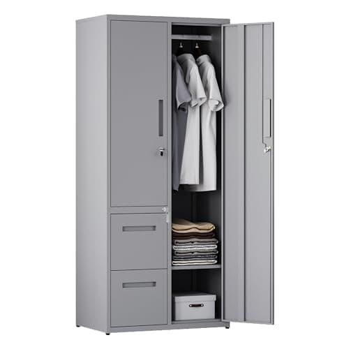 Letaya White Steel Wardrobe Storage Cabinets with Lock Door