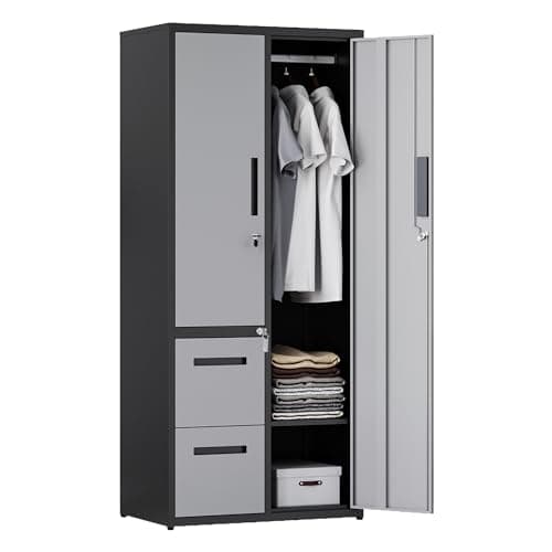 Letaya White Steel Wardrobe Storage Cabinets with Lock Door