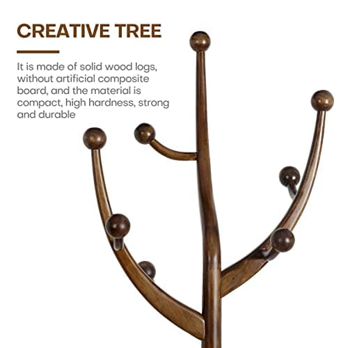 Wooden Coat Tree with 8 Hooks for Entryway or Bedroom - Holds 160lb