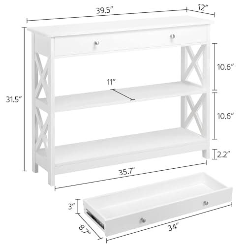 Yaheetech White 3-Tier Entryway Console Table with Drawer