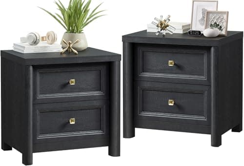 Farmhouse White Night Stands Set of 2, 2 Drawer Storage, Large Rustic Wood Bedside Tables