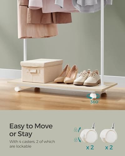 Metal Clothing Rack with Wheels and Shelf, 110 lb Capacity