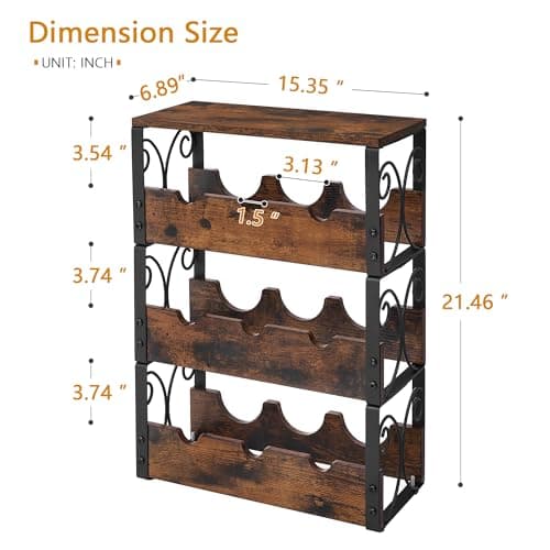 Stackable 3-Tier Wine Rack for Countertop - Freestanding Floor Holder for 9 Bottles with Liquor Shelf