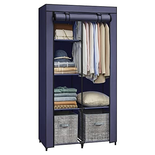 SONGMICS 6-Shelf Portable Closet with Hanging Rail, Grey URYG84GY