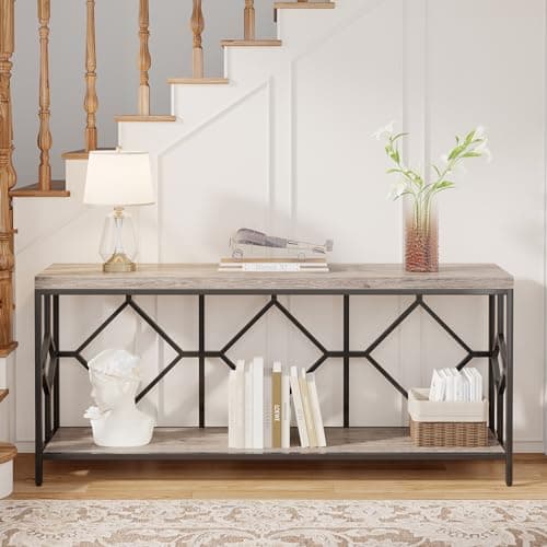 Extra Long Narrow Sofa Table with Open Storage Shelf