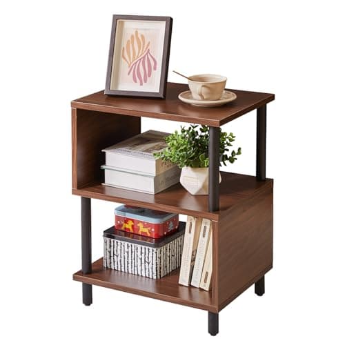 Wooden Night Stand with Open Shelf - 3-Tier, S-Shaped Bedside Table, 20” Natural Wood YD-TM152N