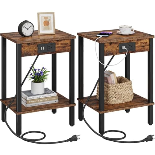 2-Piece End Table Set with Charging Station for Small Spaces