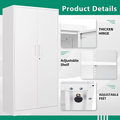 Letaya White Steel Wardrobe Storage Cabinets with Lock Door
