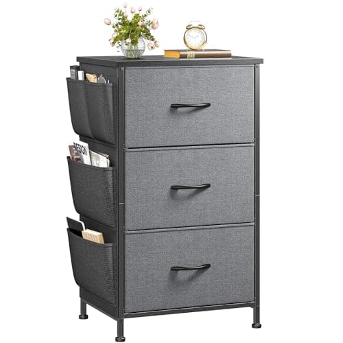 Rustic Brown Night Stand with 3 Drawers & Removable Pockets