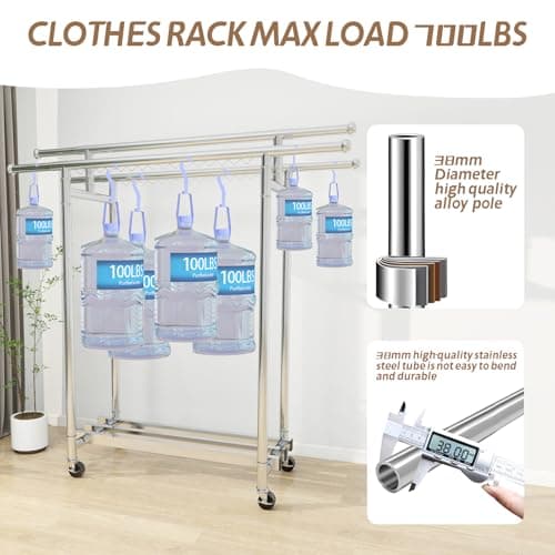 700-Lb Stainless Steel Garment Rack with 4 Rolling Wheels