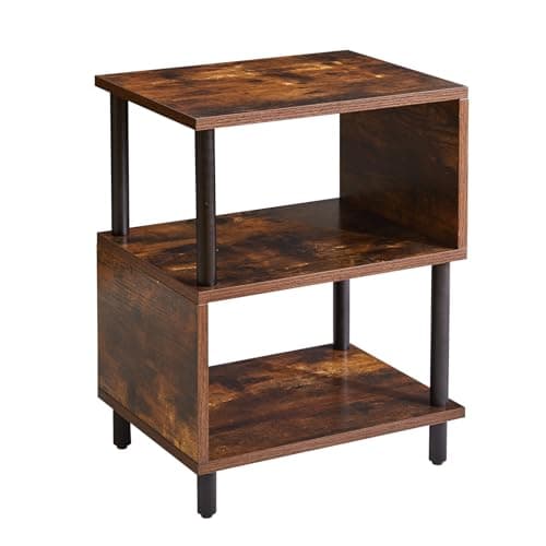 Wooden Night Stand with Open Shelf - 3-Tier, S-Shaped Bedside Table, 20” Natural Wood YD-TM152N