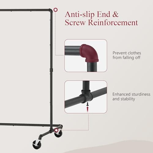 Industrial Clothing Rack for Hanging Clothes, Heavy Duty 230LBS Capacity, Lockable Wheels, Black
