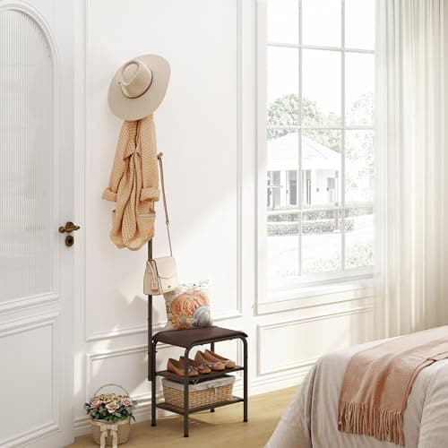 3-in-1 Coat Rack Stand Shoe Bench for Entryway and Hallway