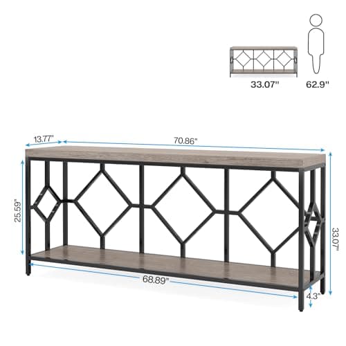 Extra Long Narrow Sofa Table with Open Storage Shelf