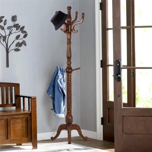 Wooden Coat Tree with 8 Hooks for Entryway or Bedroom - Holds 160lb