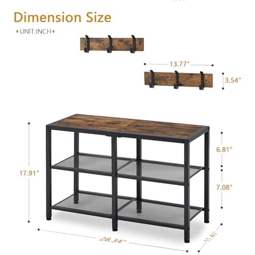 Entryway 3-in-1 Coat Shoe Rack Bench with Storage and Hooks