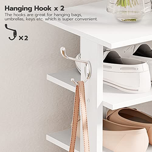 Vertical Shoe Rack Organizer for 8 Pairs, White Wood Storage Tower