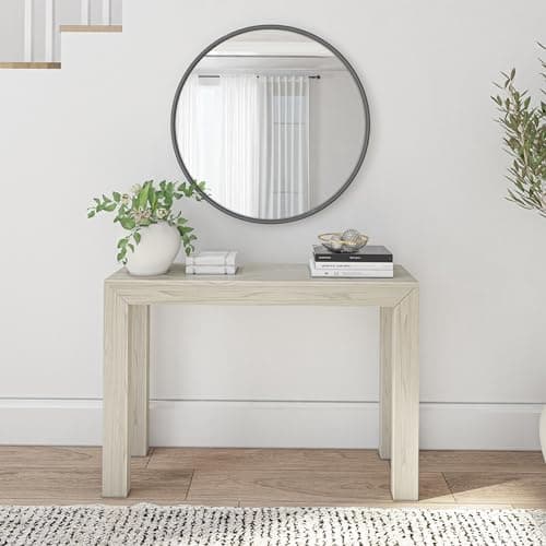 Solid Wood Console Table, 46.25 Inch, White Sand Wirebrush