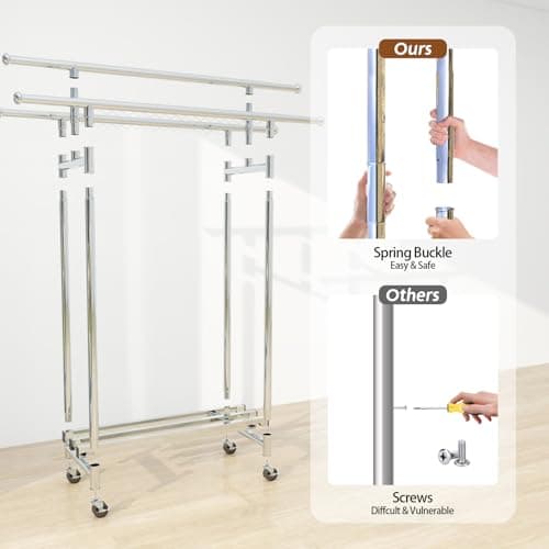 700-Lb Stainless Steel Garment Rack with 4 Rolling Wheels