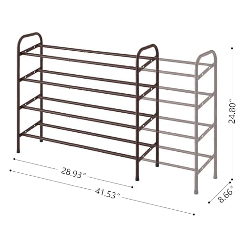 Adjustable 4-Tier Shoe Rack Organizer for Bedroom Entryway Closet, Brown