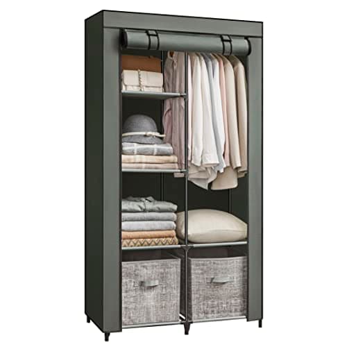 SONGMICS 6-Shelf Portable Closet with Hanging Rail, Grey URYG84GY