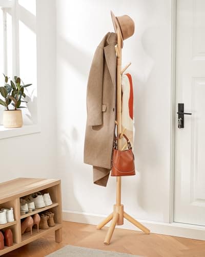 Wooden Coat Rack Stand with 8 Hooks for Entryway, Bedroom, Office