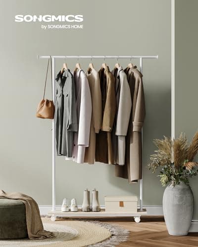 Metal Clothing Rack with Wheels and Shelf, 110 lb Capacity