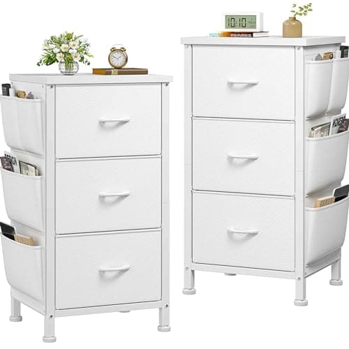 Rustic Brown Night Stand with 3 Drawers & Removable Pockets