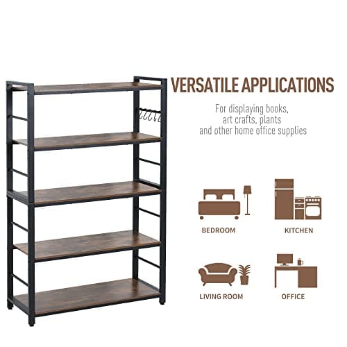 5-Tier Bakers Rack with Shelves and Hooks for Kitchen, Bathroom, Living Room