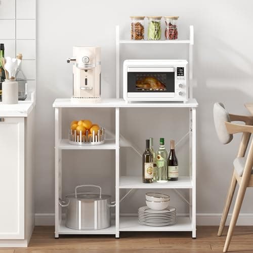 Microwave Stand Kitchen Cart with 3-Tierx4-Tier Storage Shelf, White Color