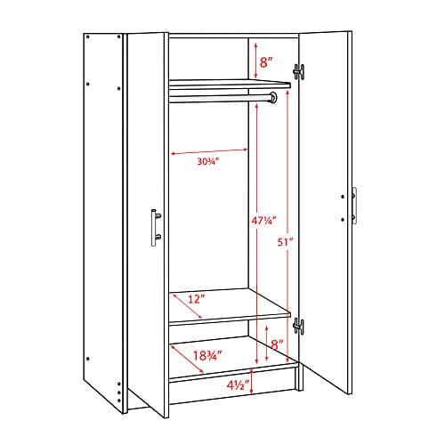 Prepac Elite 32"W x 65"H x 24.5"D White Wardrobe Closet with Hanging Rail
