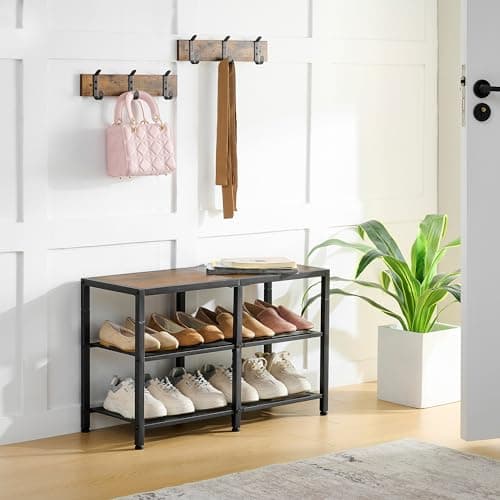 Entryway 3-in-1 Coat Shoe Rack Bench with Storage and Hooks