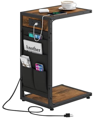 C Shaped End Table for Couch with Storage Shelf and Bag