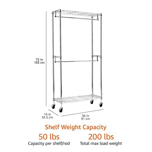 Amazon Basics Double Hanging Closet Organizer, Chrome, 36" x 14" x 72"