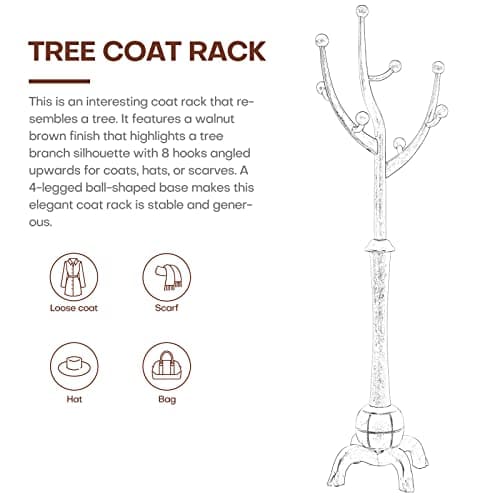 Wooden Coat Tree with 8 Hooks for Entryway or Bedroom - Holds 160lb