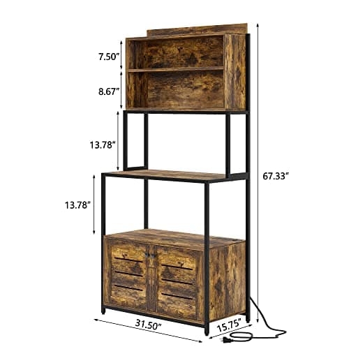 Furniouse Industrial Brown 5-Tier Kitchen Bakers Rack with Power Outlet