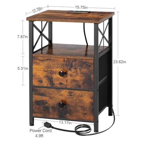 AMHANCIBLE Rustic Brown Night Stand Set with Charging Station HET05XBR