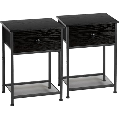 AMHANCIBLE Rusic Brown Night Stand Set with Fabric Drawer HET03SDBR