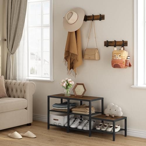 Entryway Hall Tree Bench with Shoe Storage and Coat Hooks - Parent-Child 3-in-1 Design for Mudroom or Bedroom